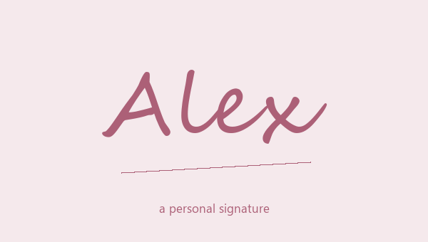 Alex in cursive lettering